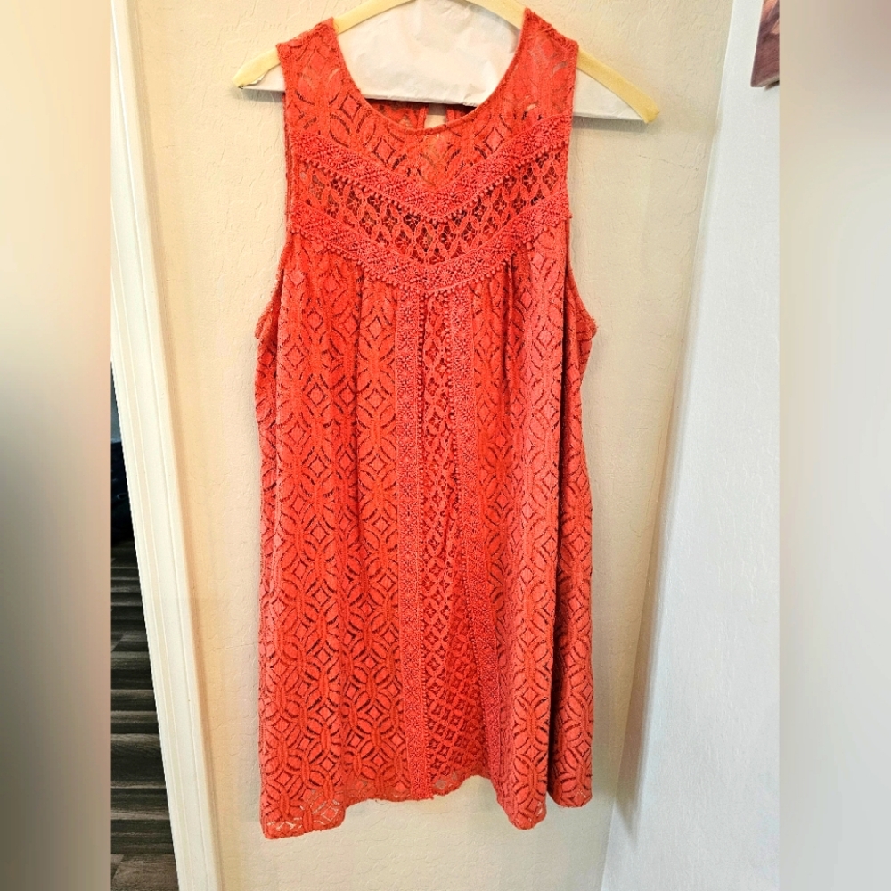 Sleeveless Orange Lace Dresd